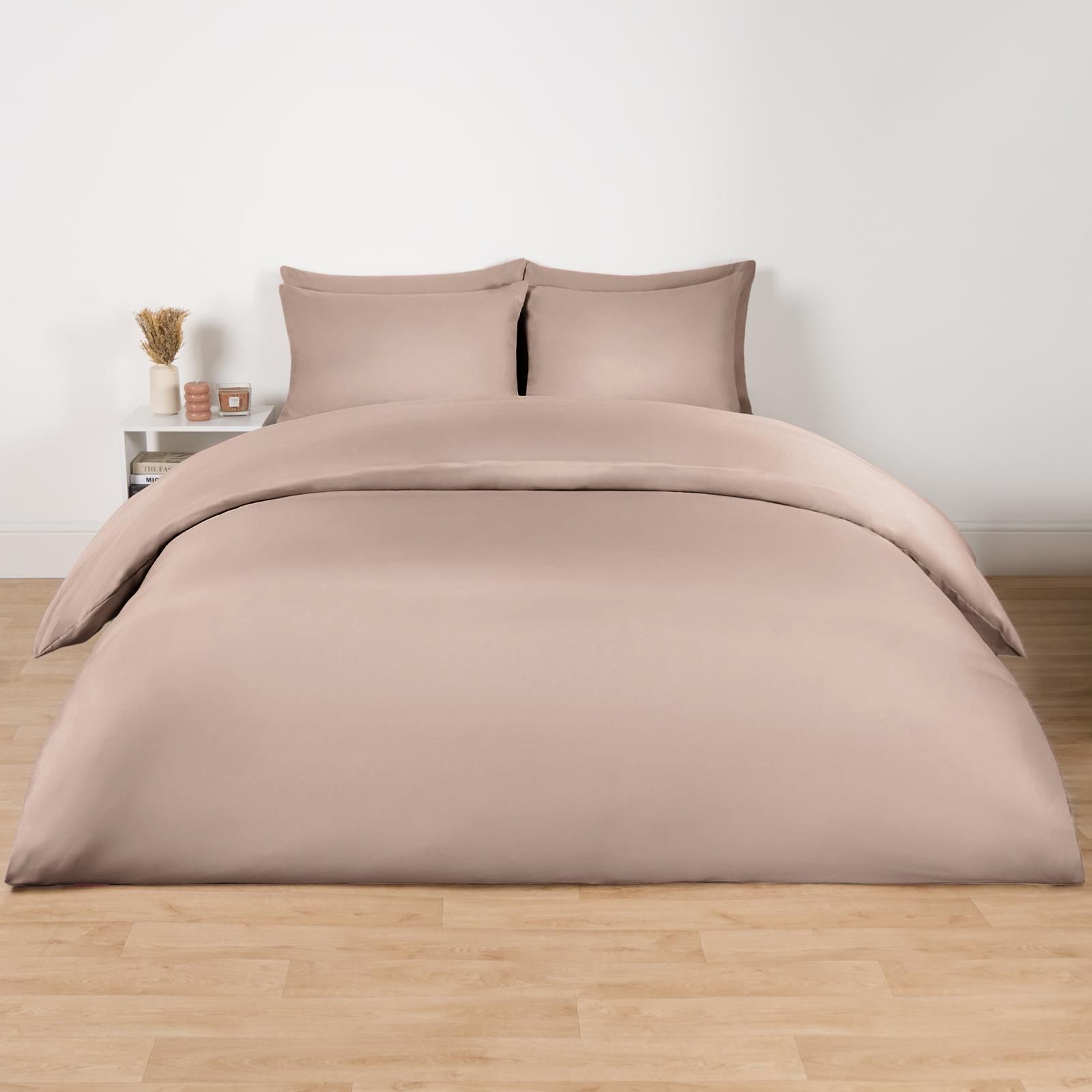 OHS Soft Microfibre Plain Dyed Duvet Cover Bedding Set in Medium Beige