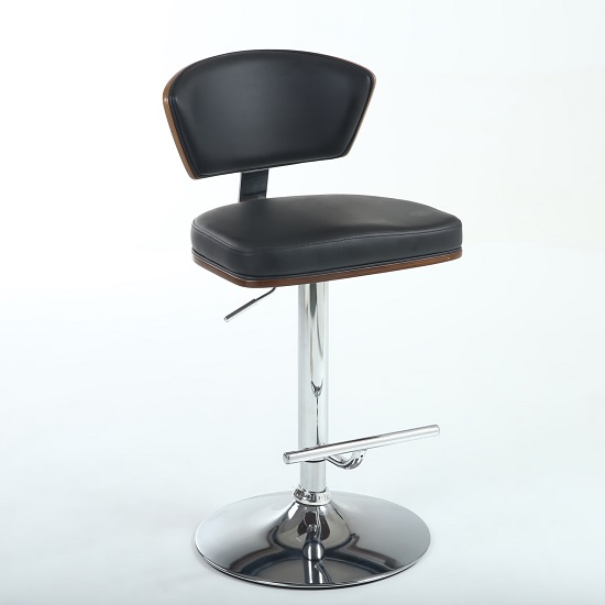 Aviator Bar Stool In Black Faux Leather With Chrome Base