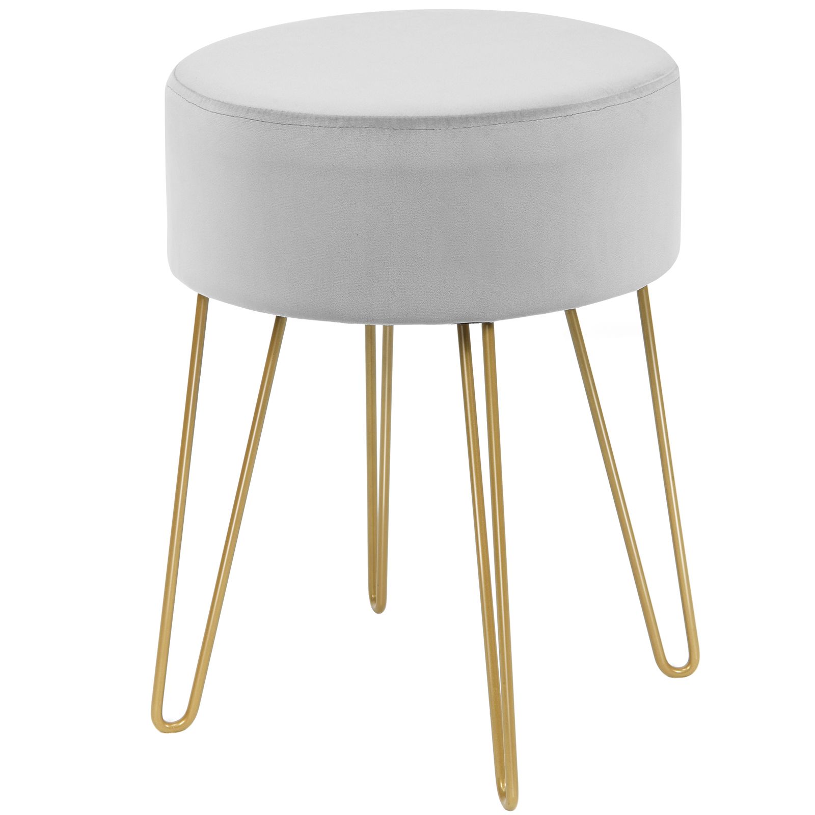 Costway Velvet Modern Round Footstool Ottoman Footrest Makeup Dressing Chair Seat Home in Grey