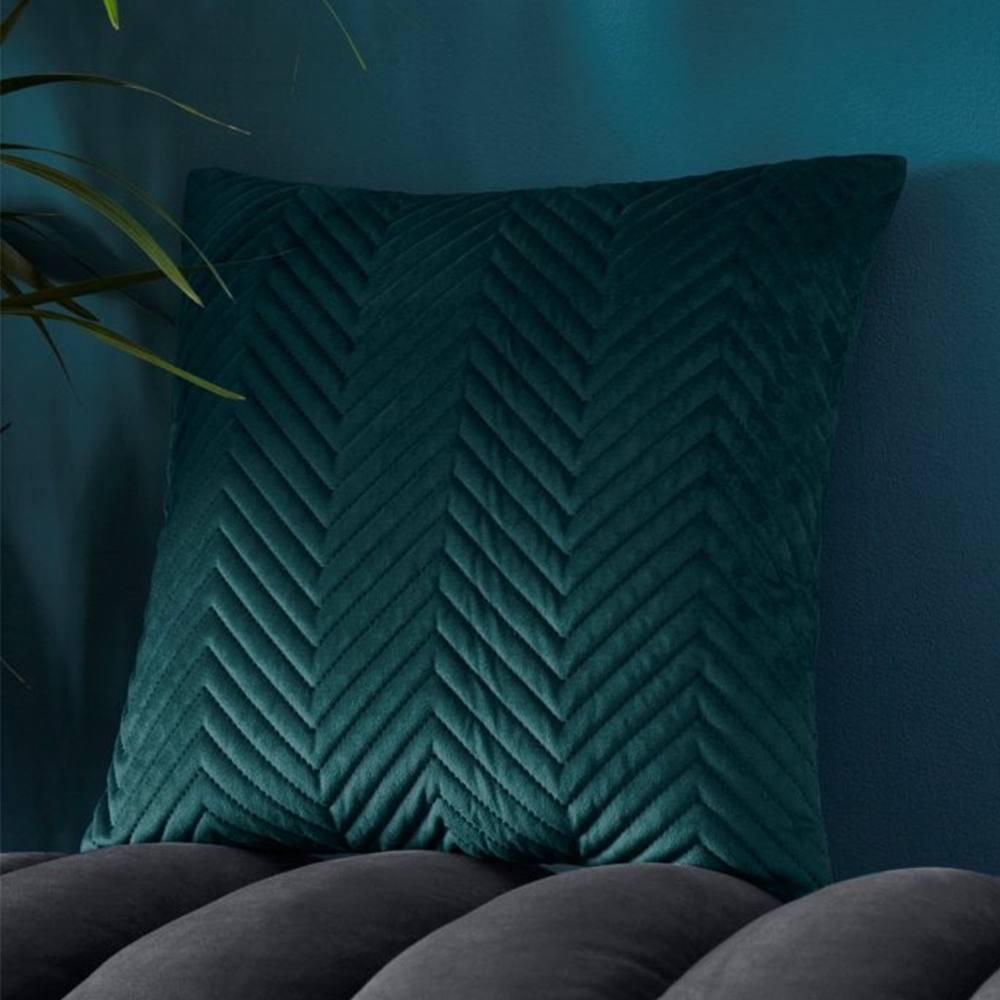 Portfolio Home Pinsonic Velvet Filled Cushion 43 x 43cm - 17" x 17" in Teal