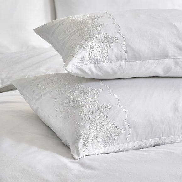 Dorma Coleton Broderie 100% Cotton Standard Pillowcase Pair