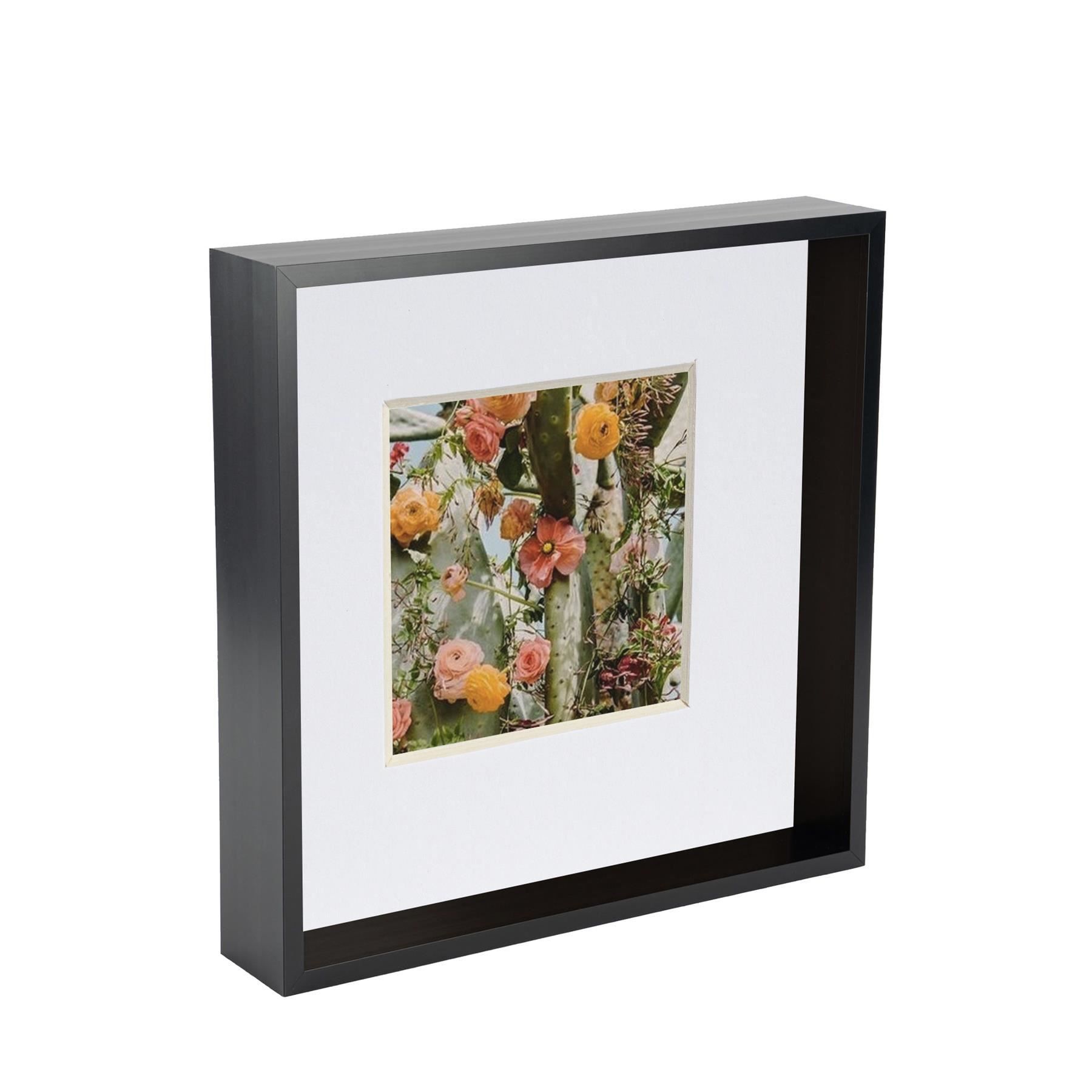 Nicola Spring 3D Deep Box Photo Frame - 10 x 10" with 6 x 6" Mount - White Mount in Black