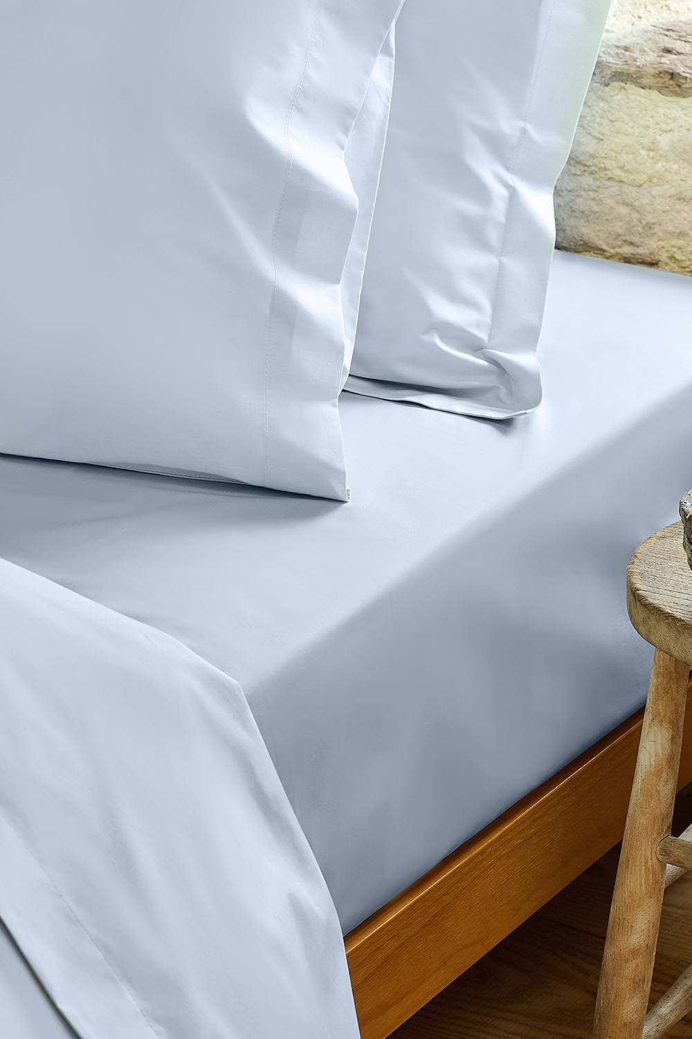 CHRISTY Pure Cotton Percale Fitted Sheets in Pale Blue
