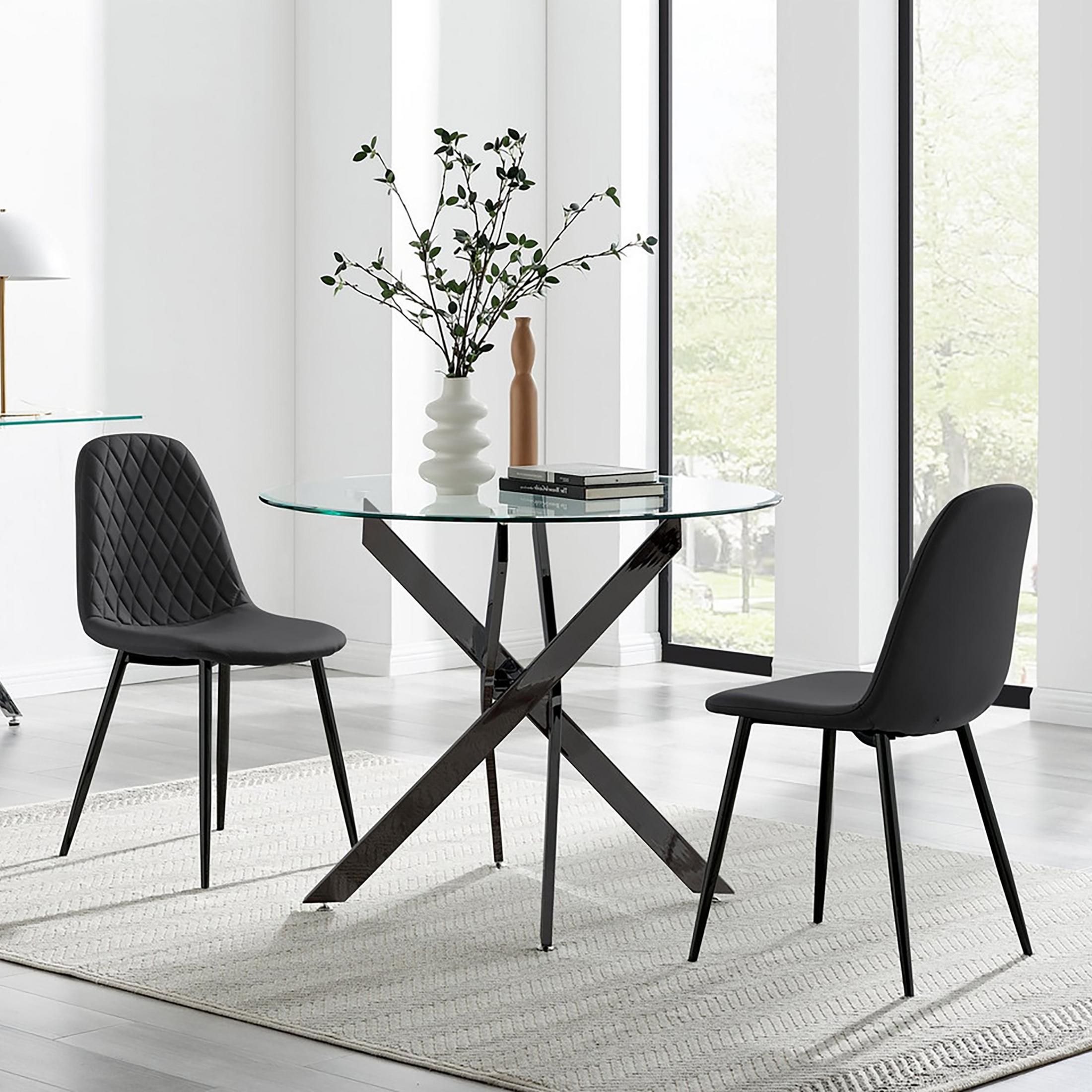 FurnitureboxUK Novara 100cm Round Black Leg Dining Table & 2 Corona Black Leg Chairs