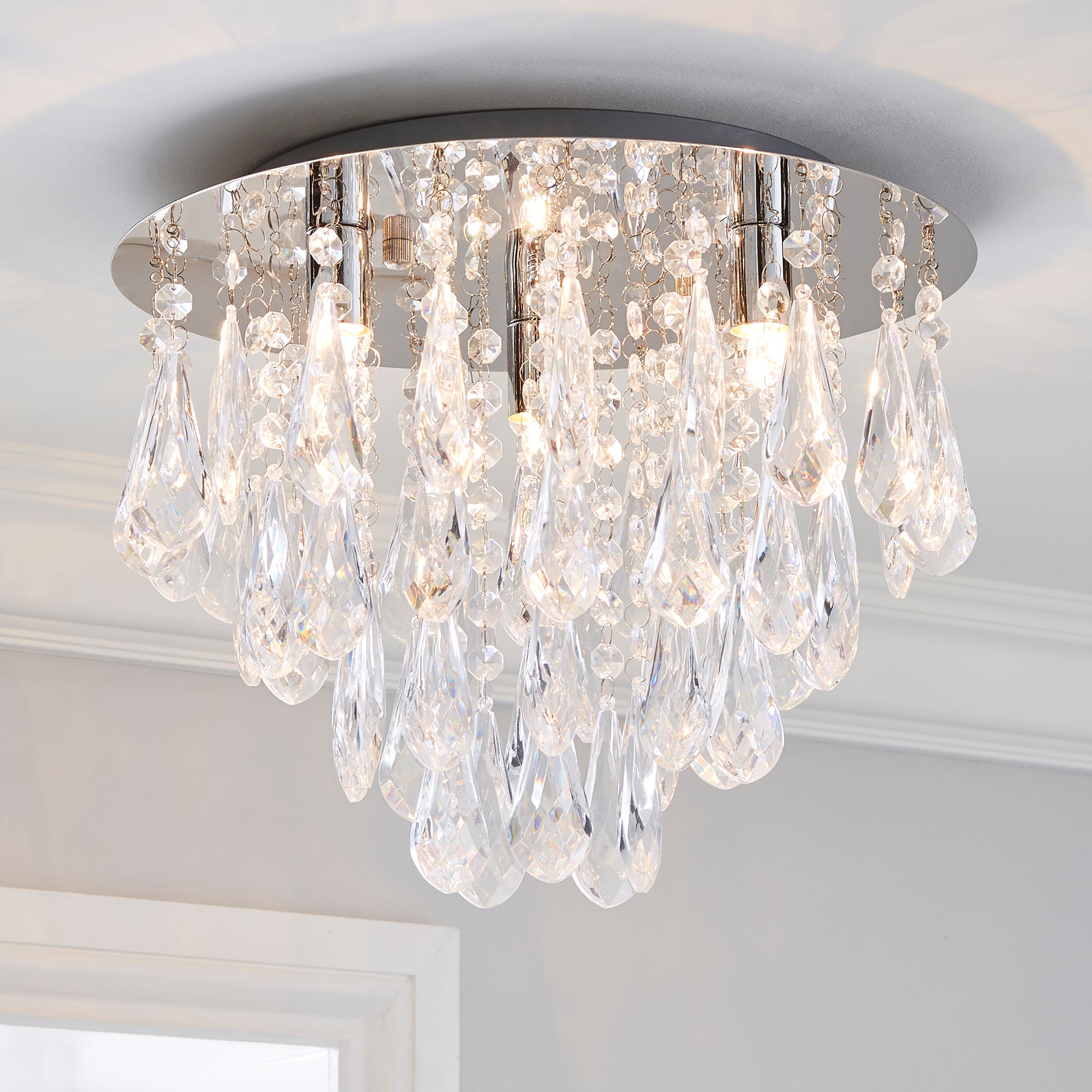 Valencia 3 Light Jewel Chrome Flush Ceiling Fitting Chrome