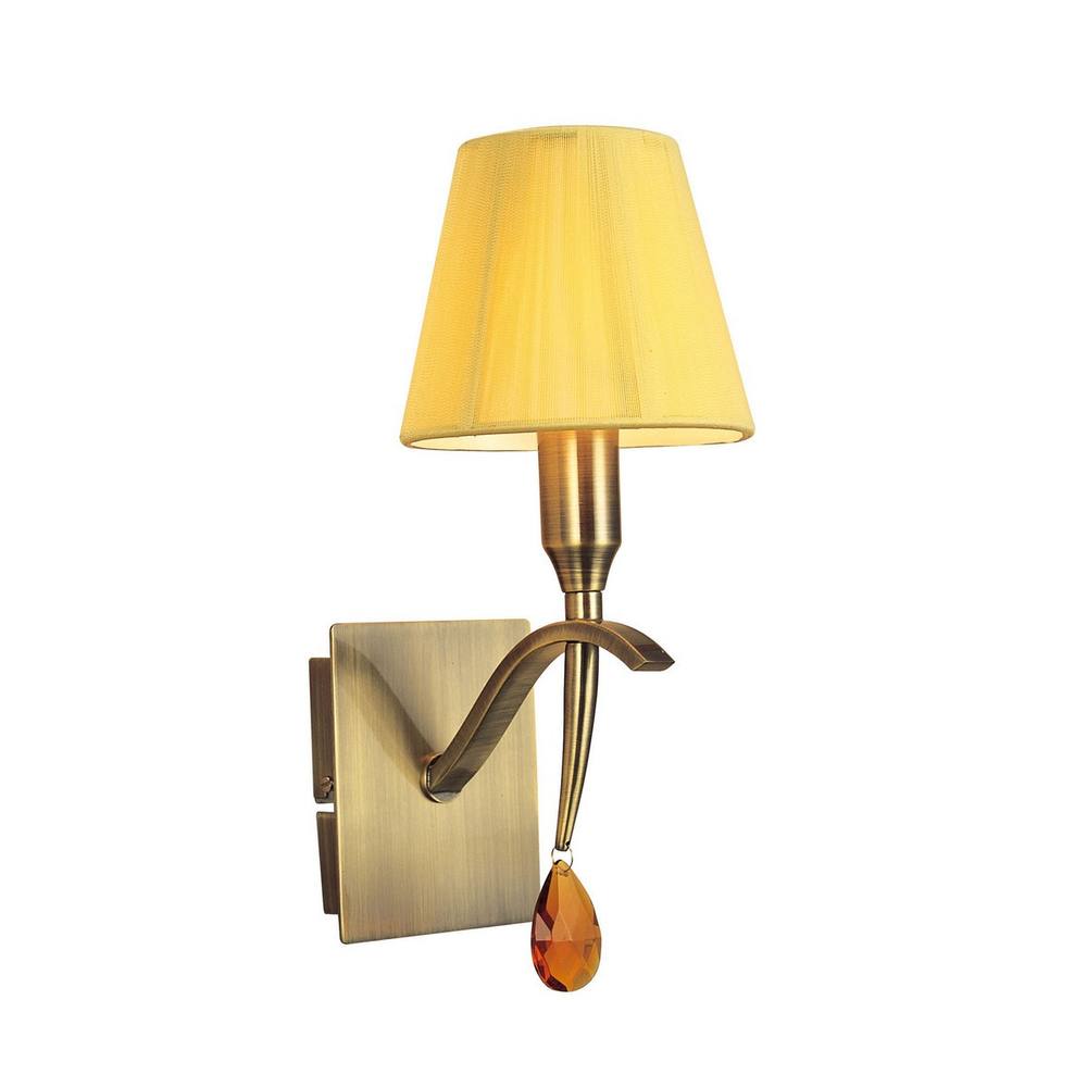 Netlighting Siena Wall Lamp Switched E14 Brass Amber Cream Shade & Amber Crystal in Yellow