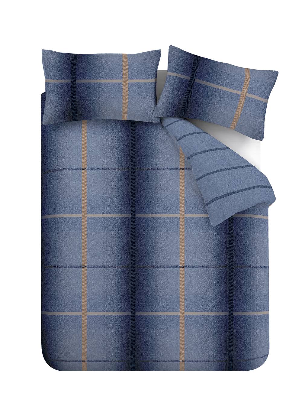 Catherine Lansfield 'Brushed Cotton Melrose Tweed Check' Duvet Cover Set in Blue 5