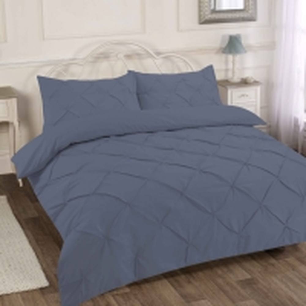 Homes-Linen Luxury Alexandra Pintuck Pleated Duvet Cover Set in Grey
