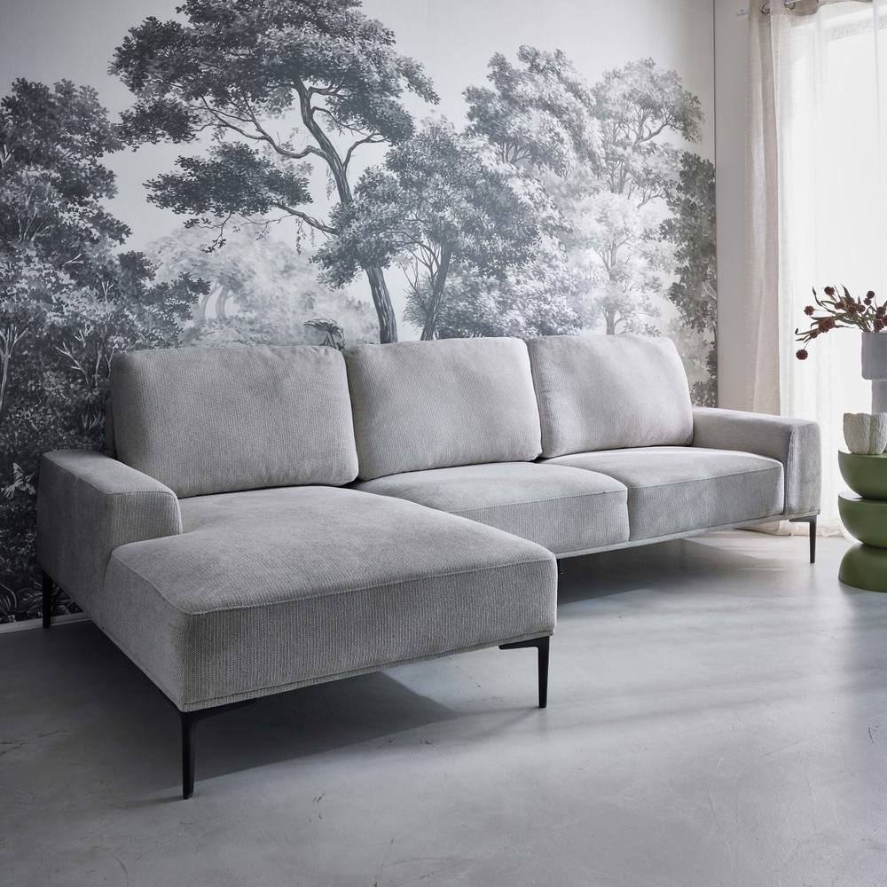 sweeek 3-seater Corner Sofa Left-hand In Fabric & Metal in Light Grey