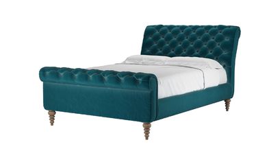 Knightsbridge Double Bed in Deep Turquoise Cotton Matt Velvet - sofa.com