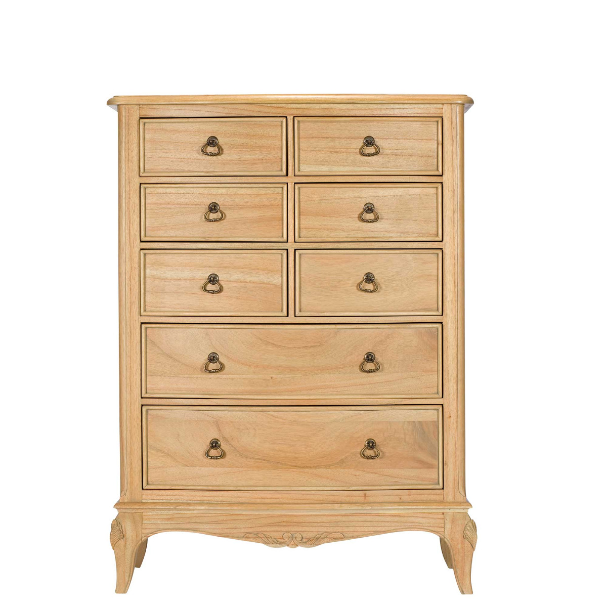 Lille Wooden 8 Drawer Tall Wide Chest, Natural Mindi