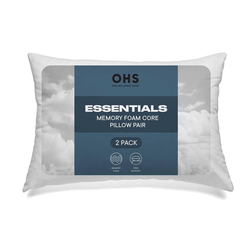 OHS Essentials Memory Foam Core Pillow 2 Pack Hotel Quality in White