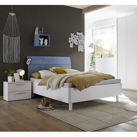 Altair Fabric Small Double Bed In Matt White And Blue