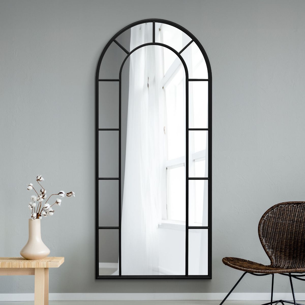 MirrorOutlet Black Framed Arched Leaner/Wall Mirror 75" X 33" (190CM X 85CM) 6