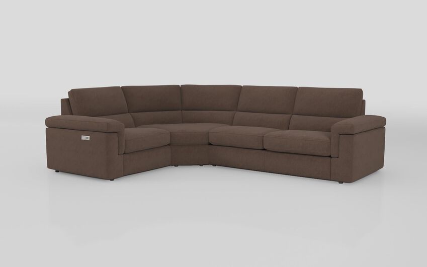 Brown Fabric Crociale 1 Corner 3 Sofa Bed with Left Hand Facing Single Power Recliner