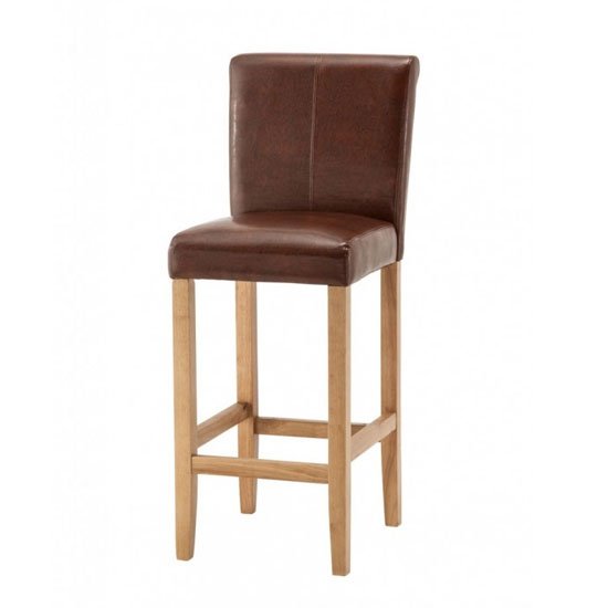 Wilton Leather Bar Stool In Brown With Oak Leg