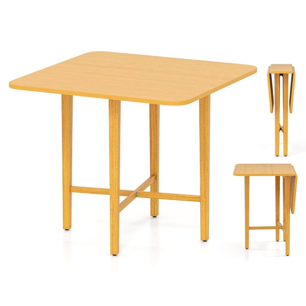 Costway Extendable Dining Table Drop Leaf Kitchen Table in Natural