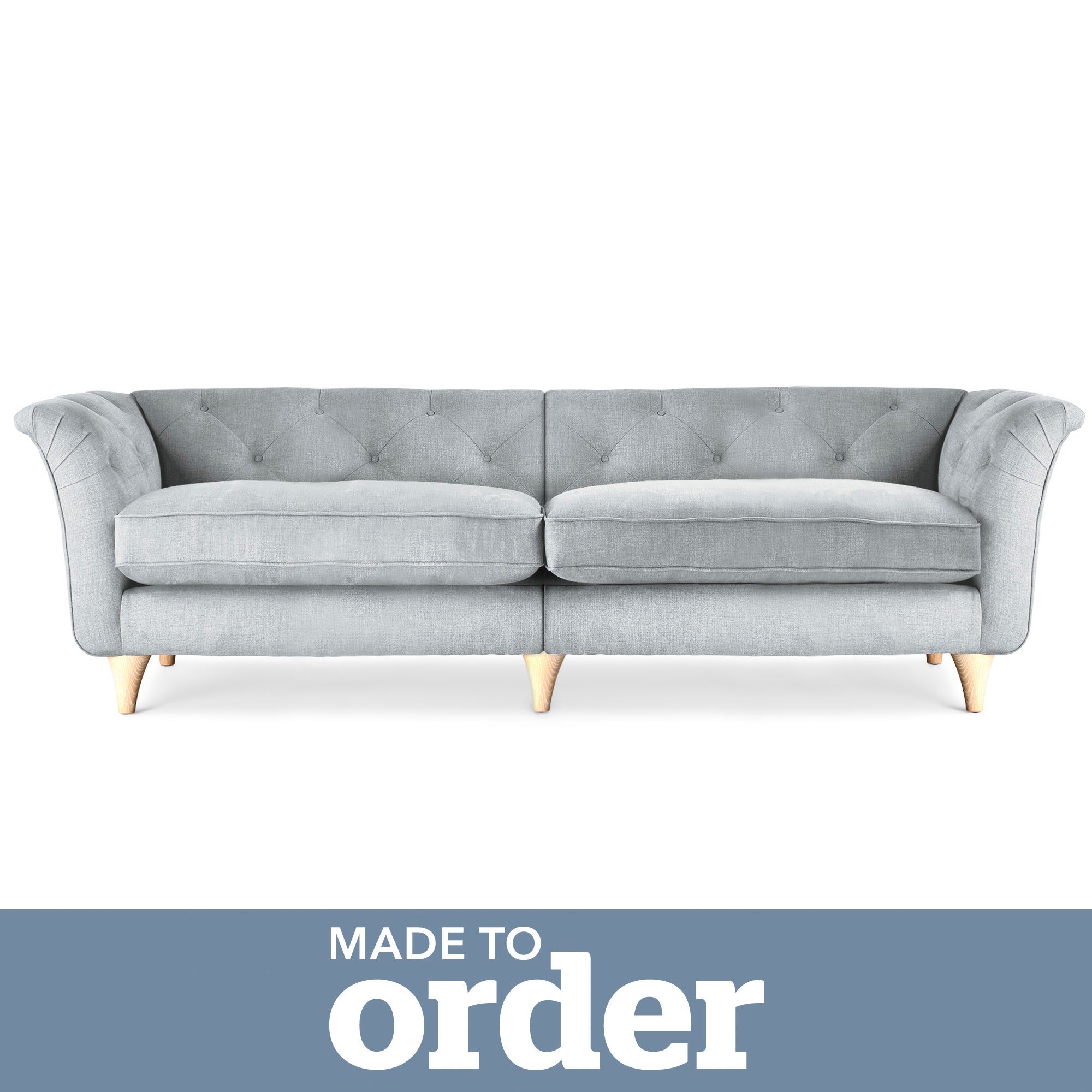 Jaipur 4 Seater Sofa Brushed Plain Fabric Blue