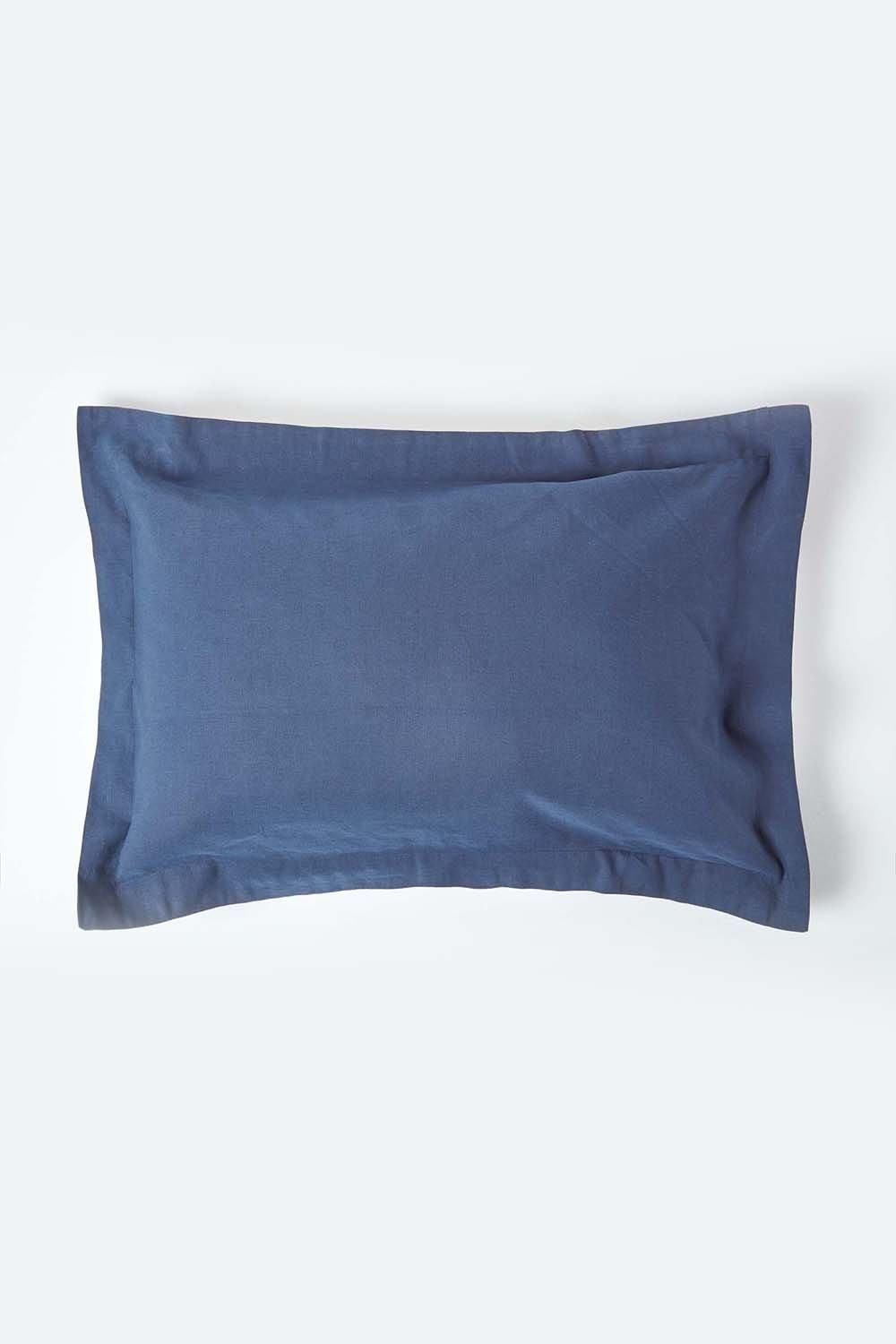Homescapes Linen Oxford Pillowcase, Standard in Navy