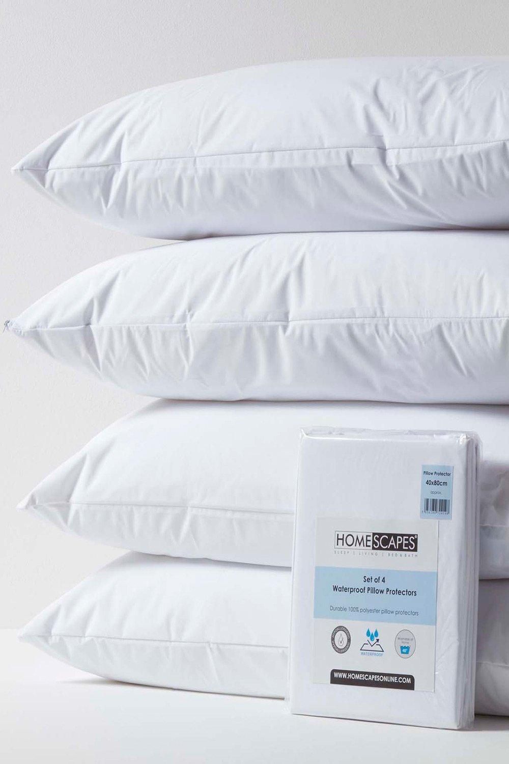 Homescapes Waterproof Pillow Protectors 40 x 80 cm, Pack of 4 in White