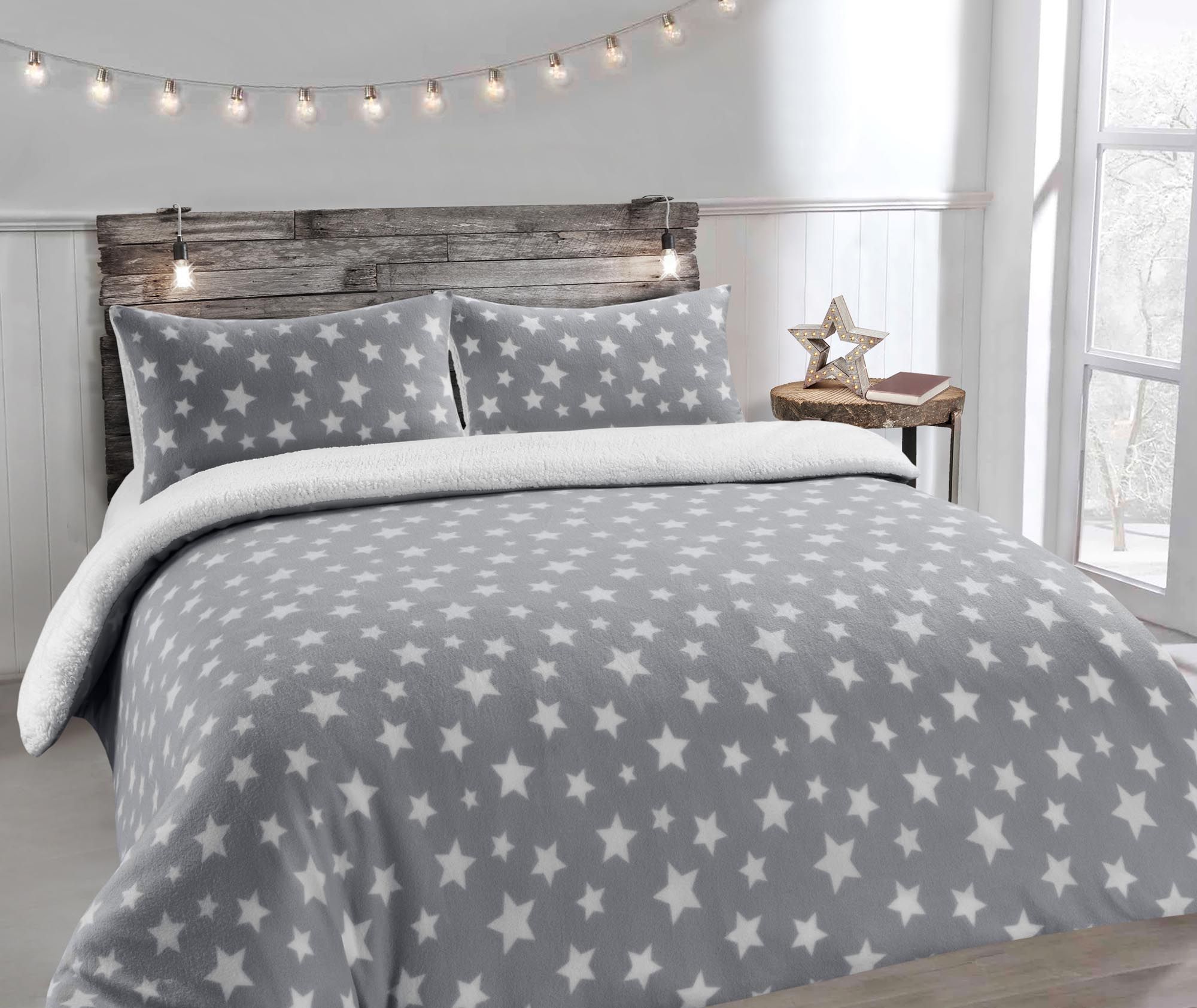 Velosso Teddy Stars Warm & Cosy Duvet Cover & Pillowcase Set in Silver