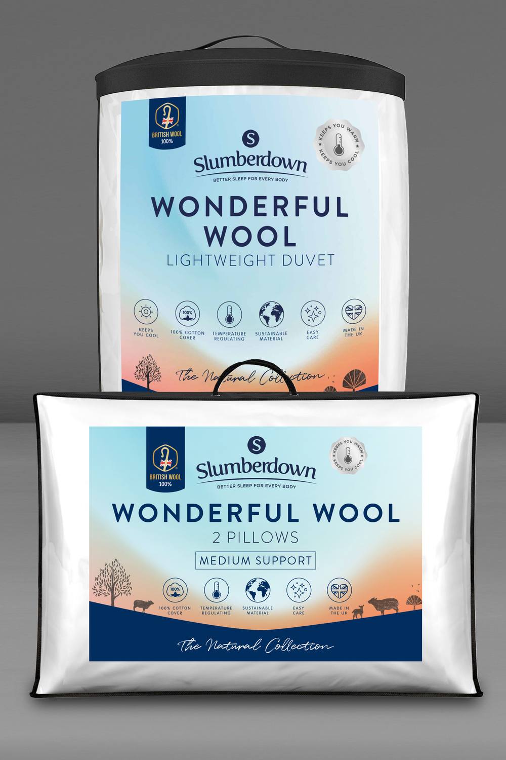 Slumberdown Wonderful Wool Lightweight Duvet with 2 Medium Support Pillows in White