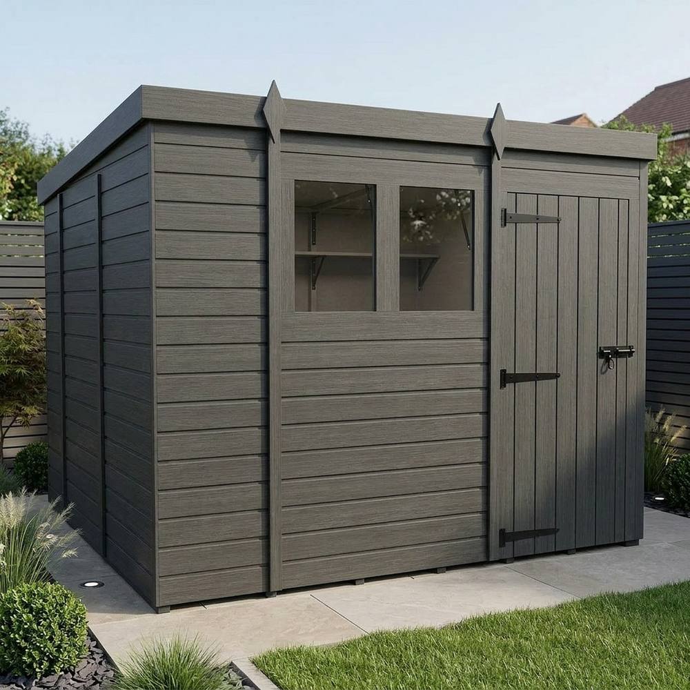Buttercup Farm 9ft x 10ft Composite Pent Garden Shed Single Door With Windows - Grey 2