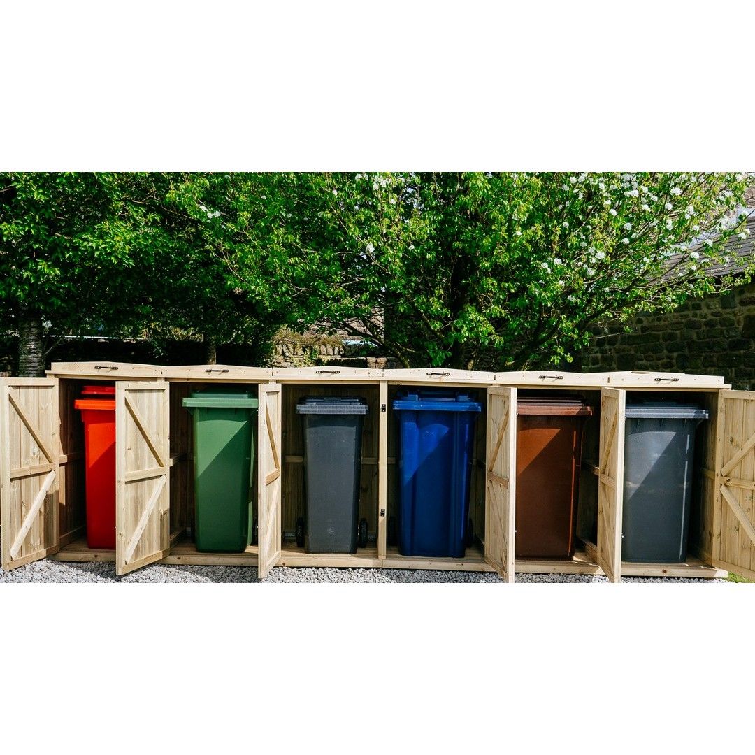 Buttercup Farm Chatburn Sextet Wheelie Bin Store, Timber - Fits 6 x 360L Wheelie Bins in Brown