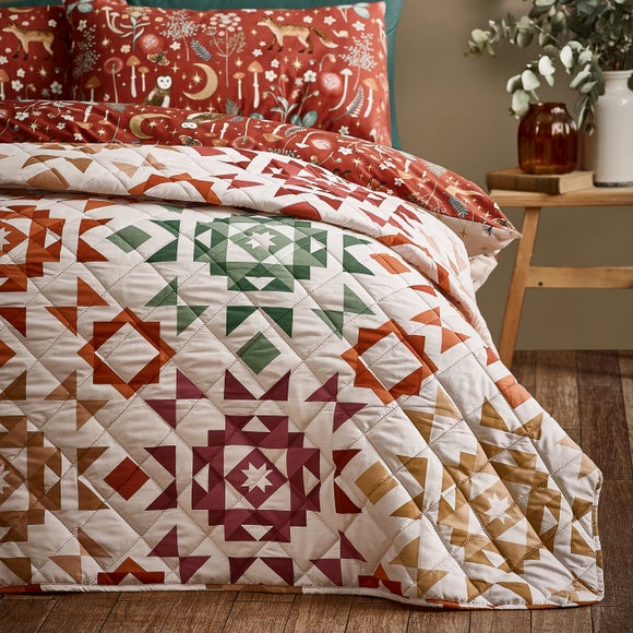 Catherine Lansfield Autumn Patchwork Geometric Bedspread
