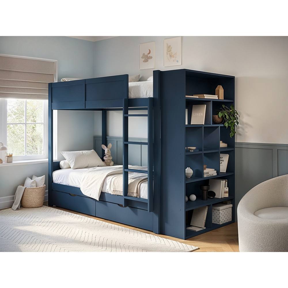Flair Ruby Wooden Bunk Bed with Storage in Blue