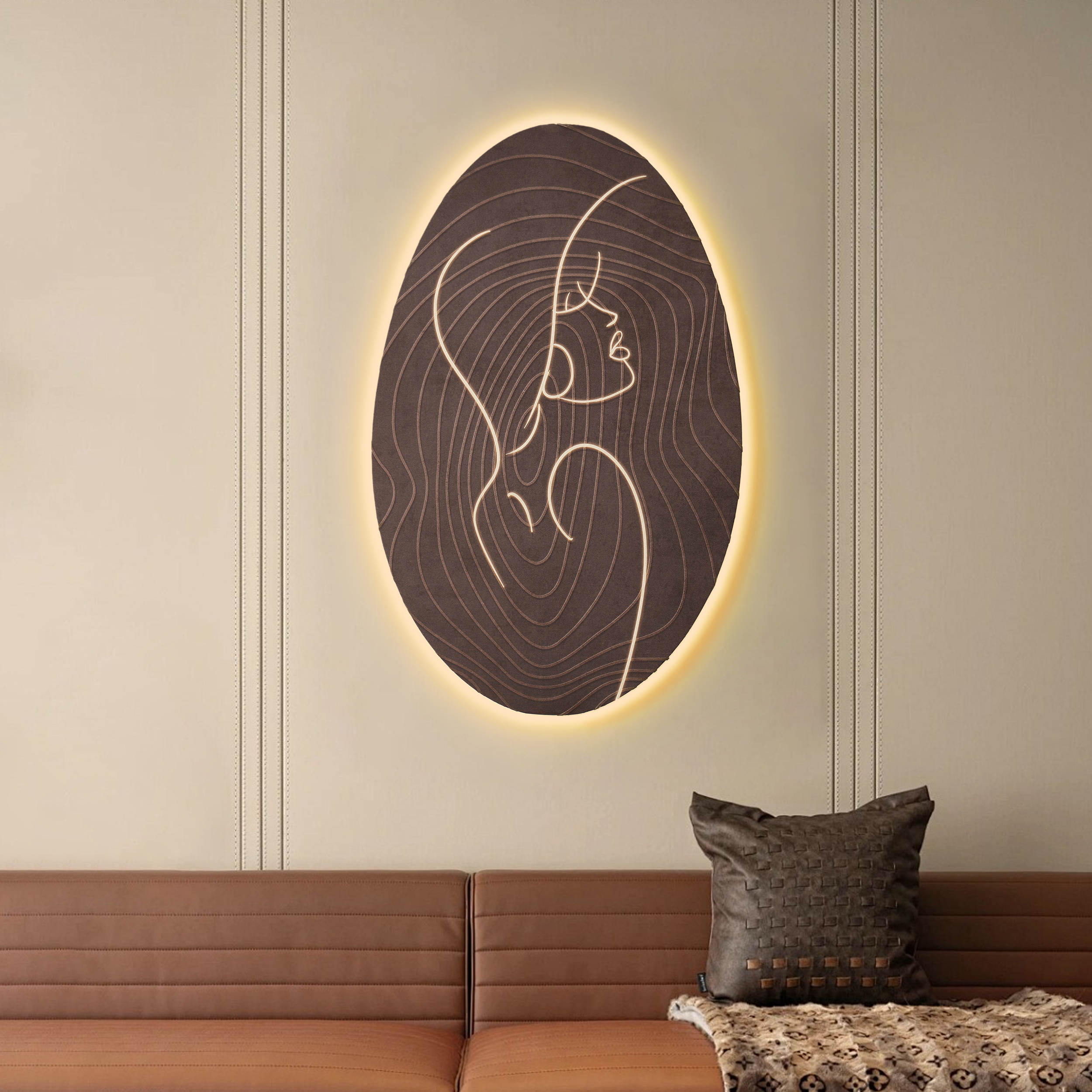80 cm Illuminated Abstract Figure Wall Art with Warm LED Backlight, Textured Wall Decor
