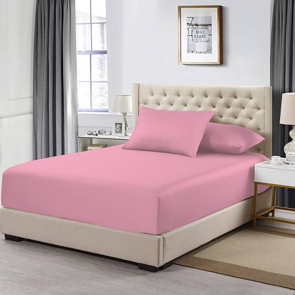 Homes-Linen 100% Egyptian Cotton 200TC Fitted Sheet 30cm Deep Pocket in Pink
