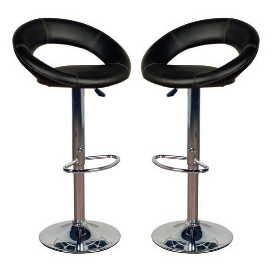 Eclipse Black Leather Bar Stools In Pair