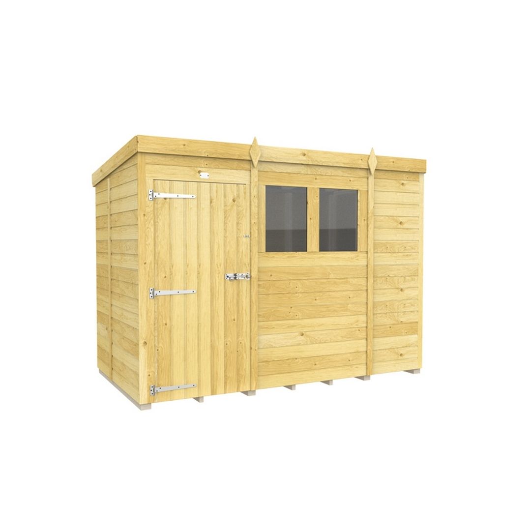 Buttercup Farm 9 x 5 Feet Pent Shed - Single Door W/ Windows - L147 x W276 x H201 cm in Brown