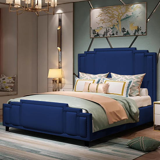 Enumclaw Plush Velvet Single Bed In Blue