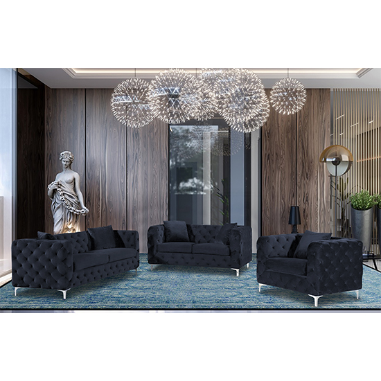Mills Malta Plush Velour Fabric Sofa Suite In Slate