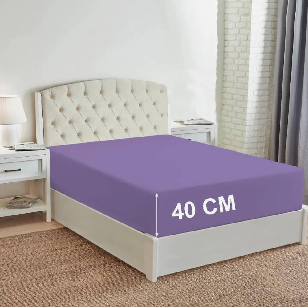 Homes-Linen 180 Thread Count 16"/40cm Extra Deep Non Iron Fitted Sheet in Lilac