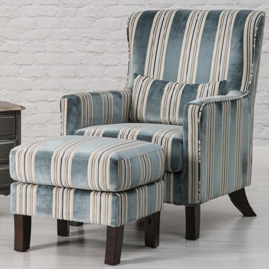 Humphrey Fabric Accent Chair And Footstool In Blue