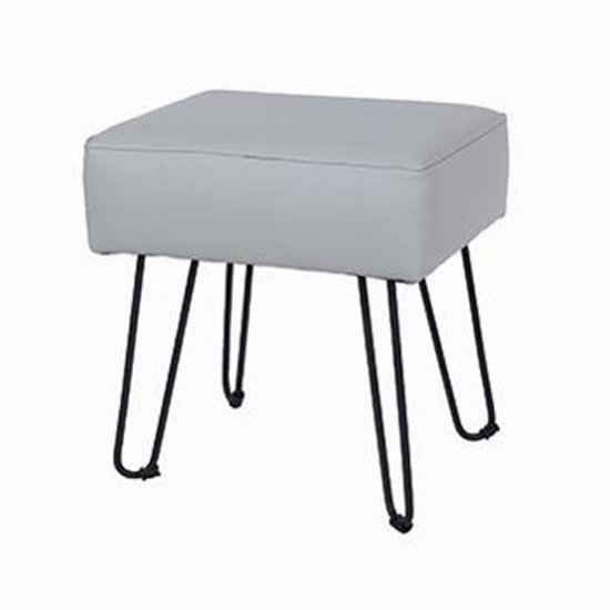 Arturo Rectangular Grey PU Stool With Black Metal Legs