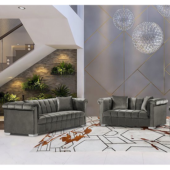 Kenosha Velour Fabric 2 Seater And 3 Seater Sofa In Putty