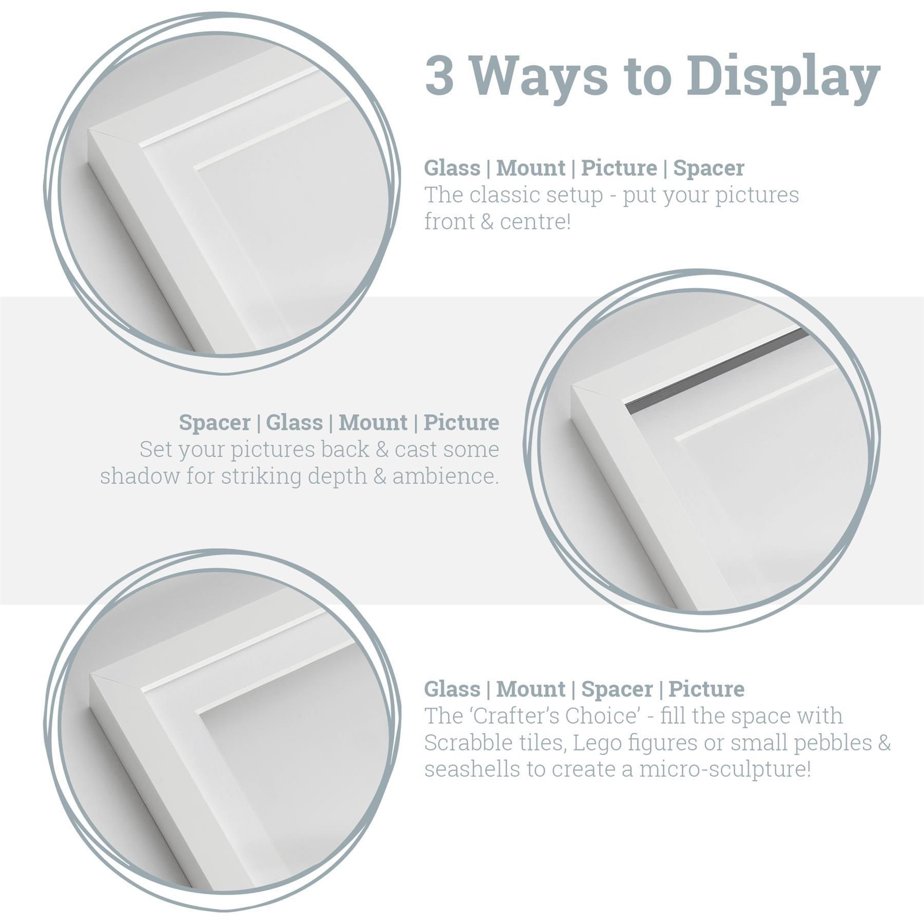 Nicola Spring 3D Deep Box Photo Frames - 8 x 8" with 4 x 4" Mount - White Mount - Pack of 2 in Black 3