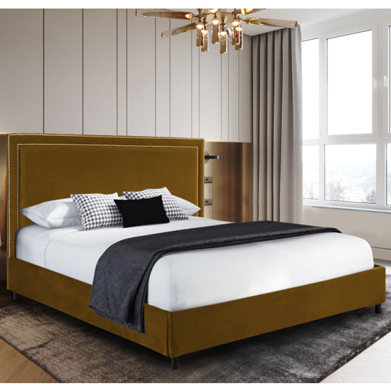 Sensio Plush Velvet Small Double Bed In Mustard