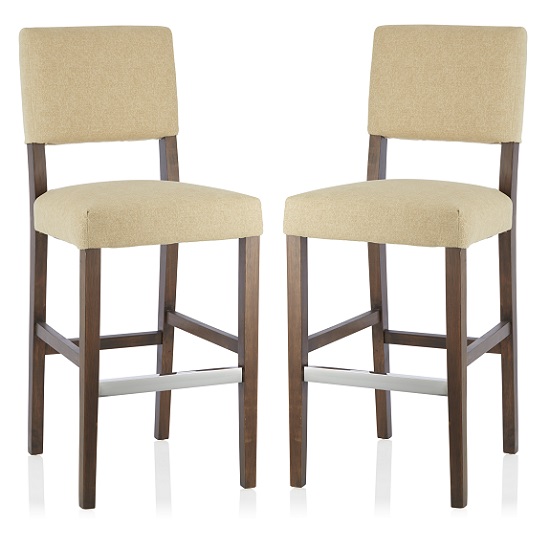 Vibio Bar Stools In Oatmeal Fabric And Walnut Legs In A Pair