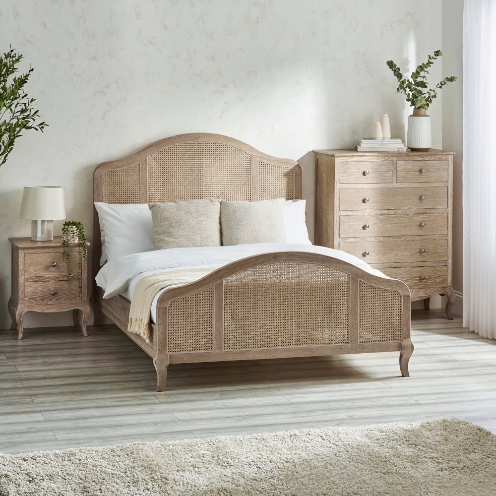 Fleur - King Size - Rattan Wooden Bed - Light Oak - Wooden - 5ft - Happy Beds