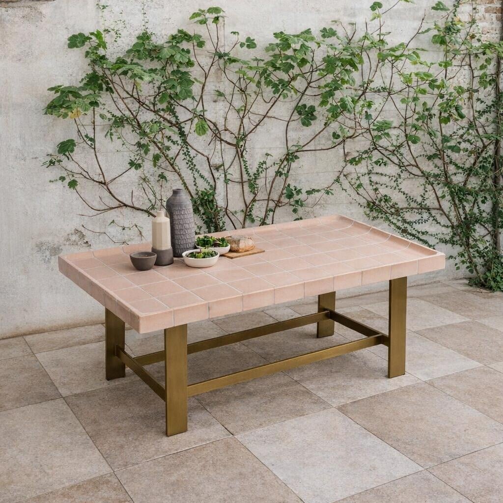 Cruz Tiled Rectangular Coffee Table, Pink | Barker & Stonehouse