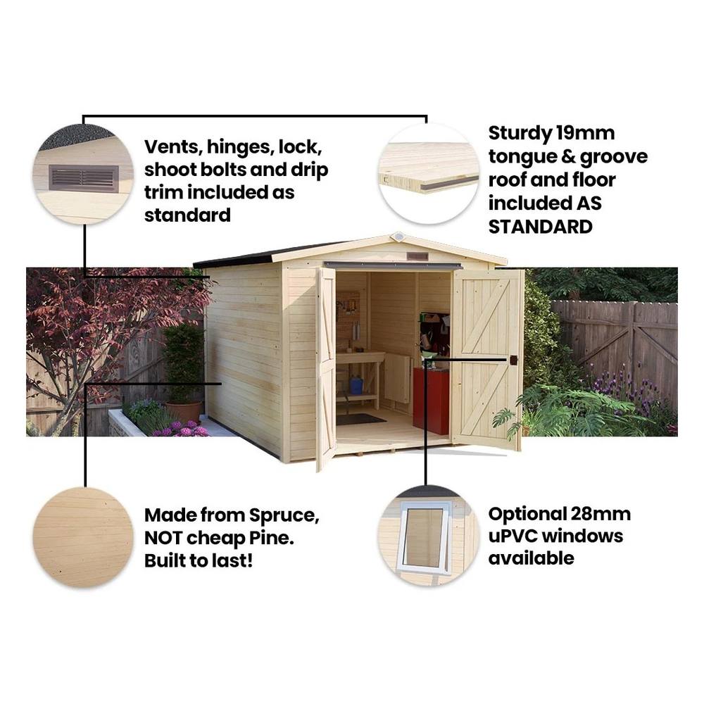 Dunster House Tubby Log Cabin Work Shed 8x9 ft (2.4x3.0m) with Superfelt Roof in Natural 6