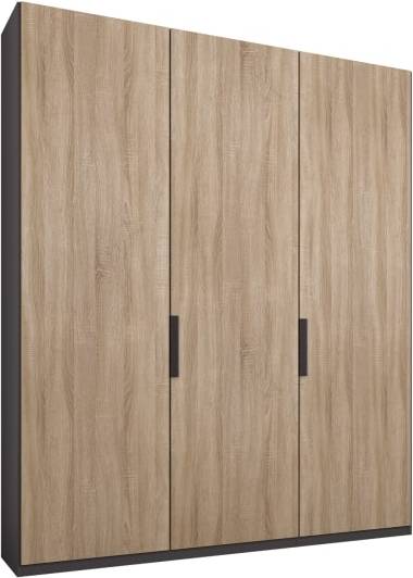Caren 3 door 150cm Hinged Wardrobe, Graphite Grey Frame, Oak Doors, Classic Interior