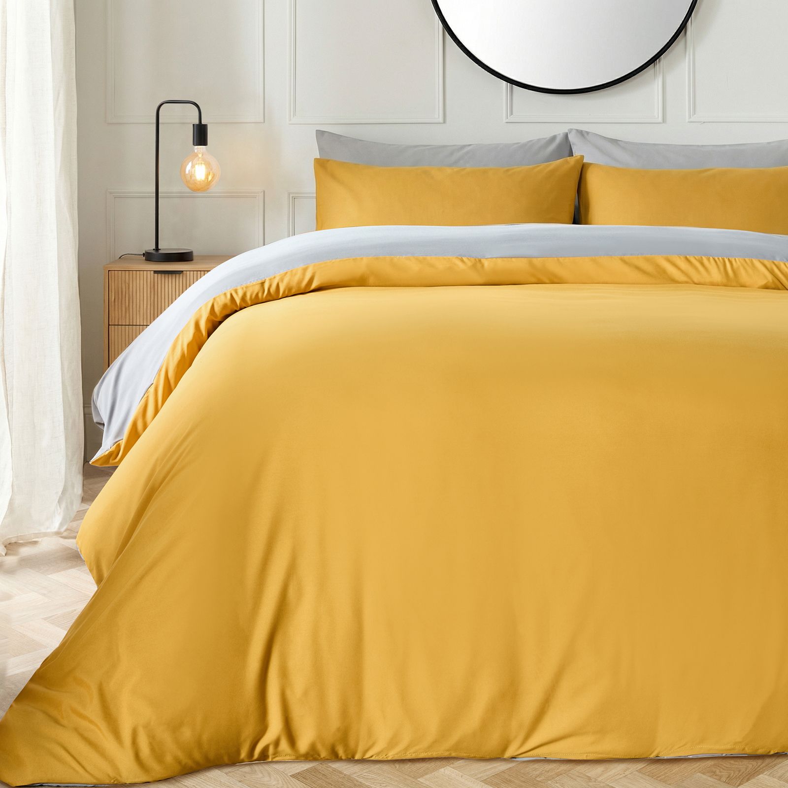 OHS Plain Dyed Reversible Duvet Cover Cover with Pillowcase Set in Yellow
