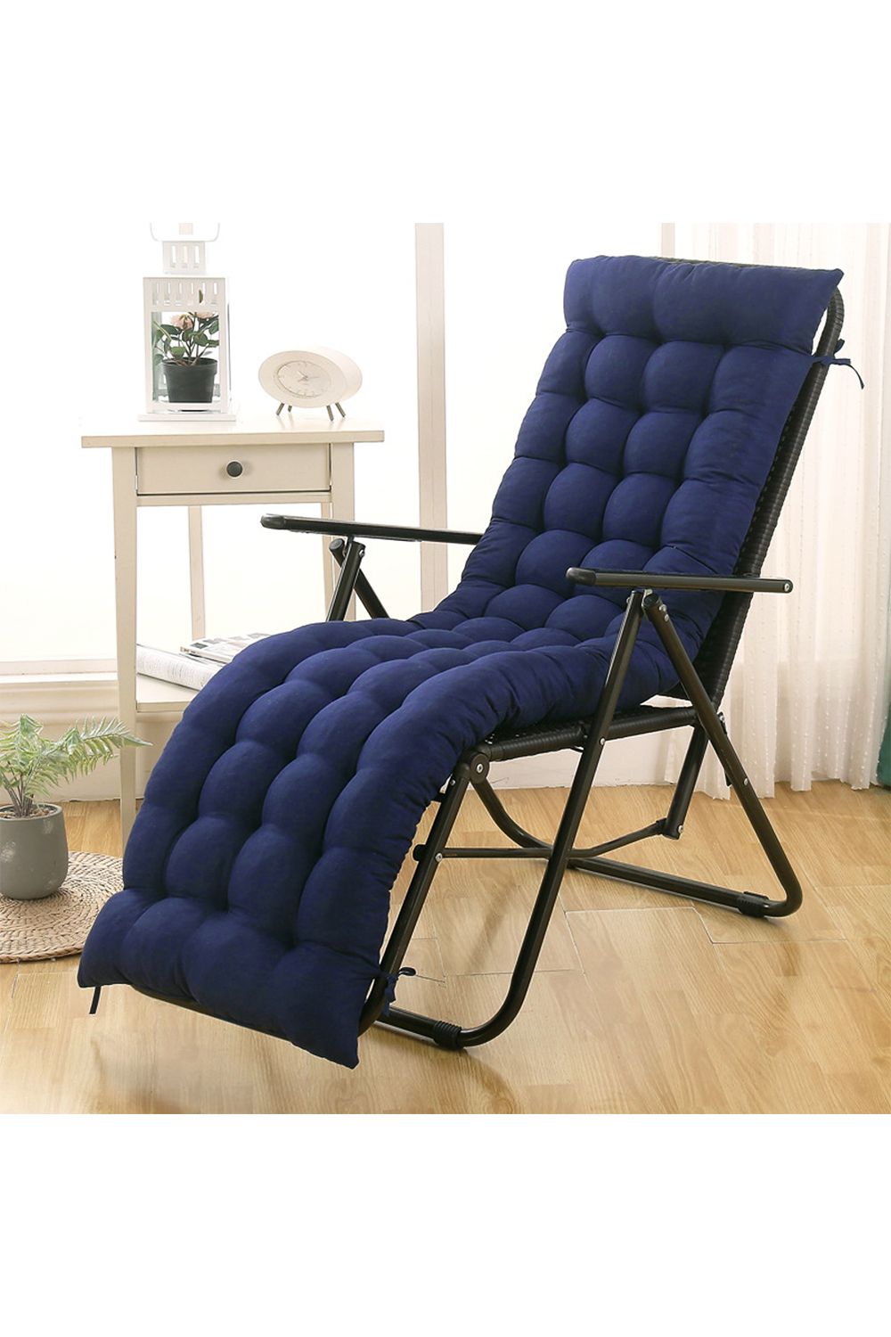 Living and Home 170cm L x 48cm W Button Tufted Beach Lounge Chair Cushion Garden Bench Seat Pad in Dark Blue