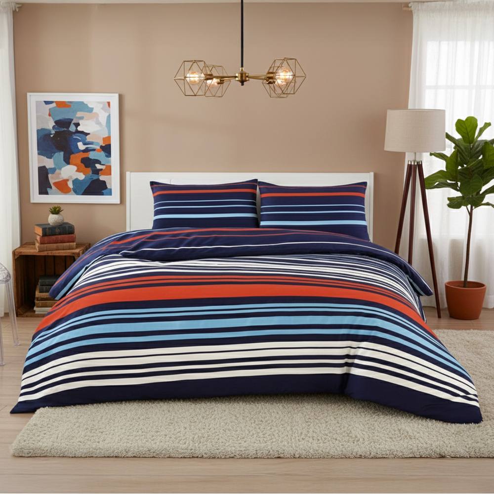 Snug City Striped Duvet Set Stylish Easy Care Bedding with Classic Pattern in Blue